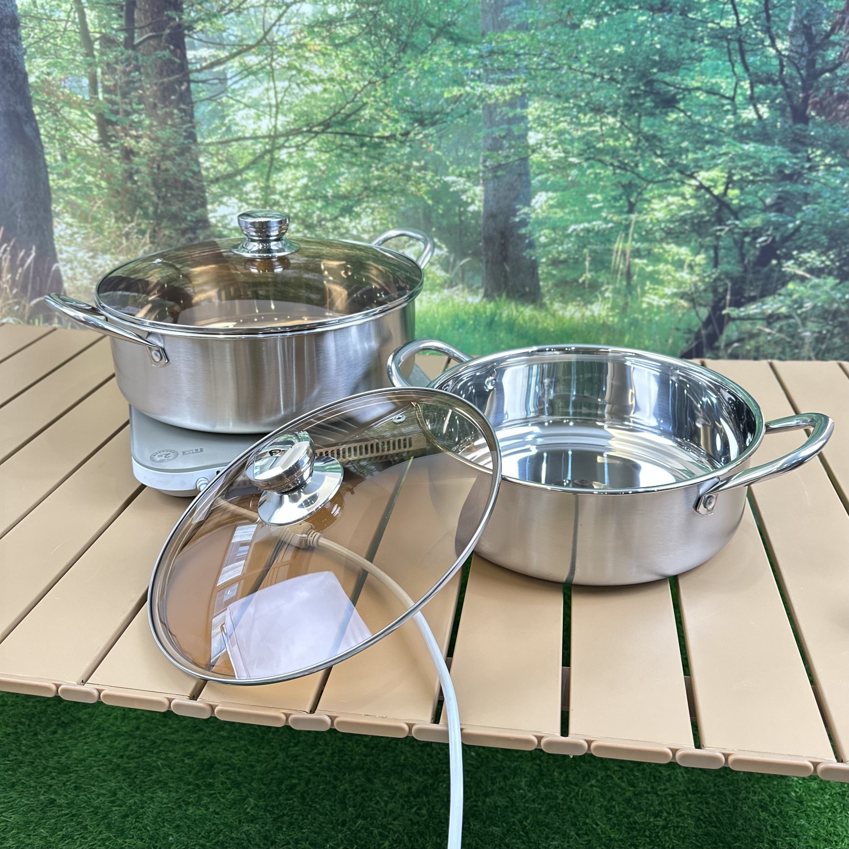 Juego de ollas de sopa de acero inoxidable 4 tamaños ollas de cocina duraderas antiadherentes para uso en interiores y exteriores