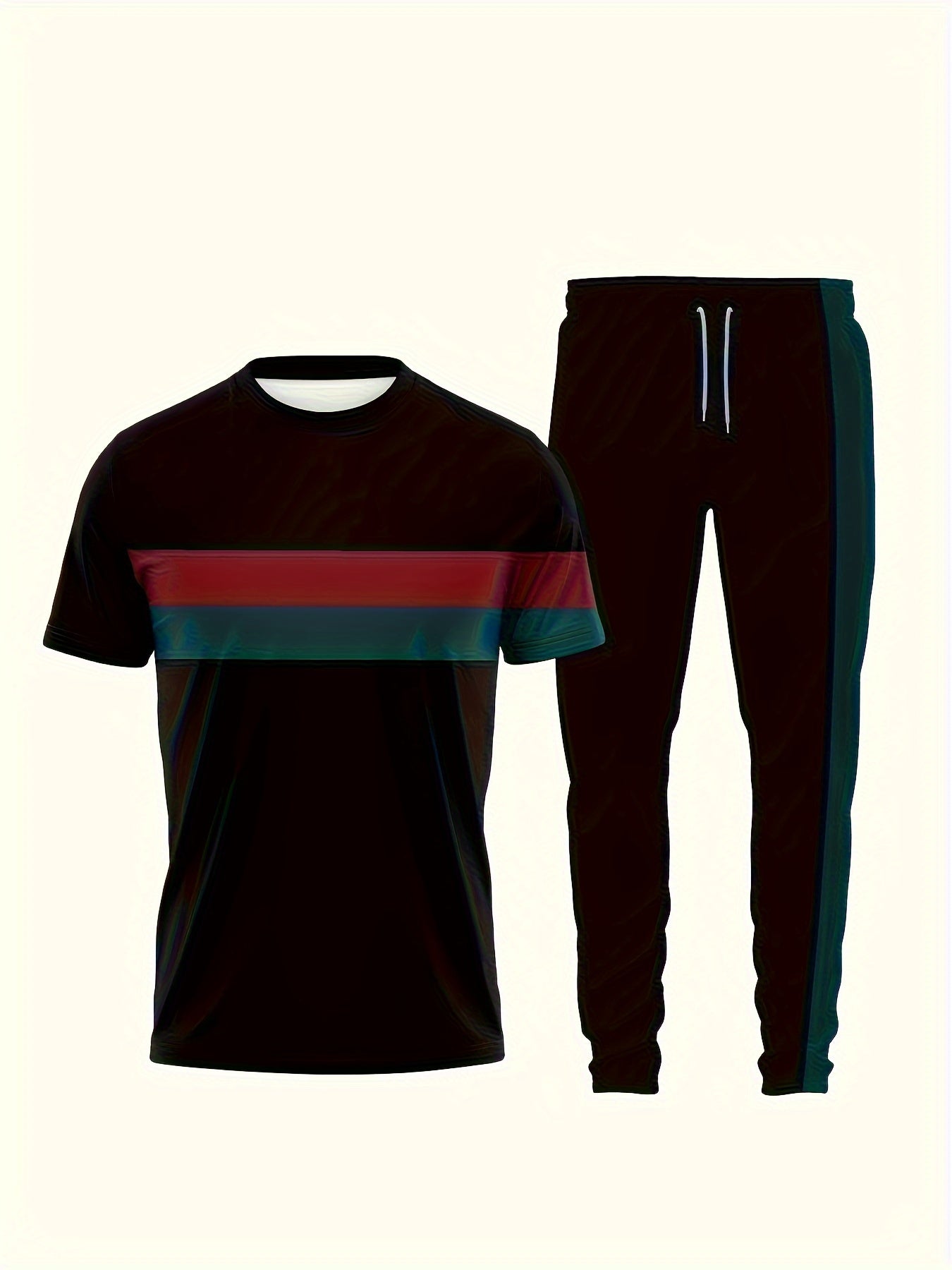 Men's Striped Polyester Sports Set with 3D Print Crew Neck for Spring Fall Casual Goin Out