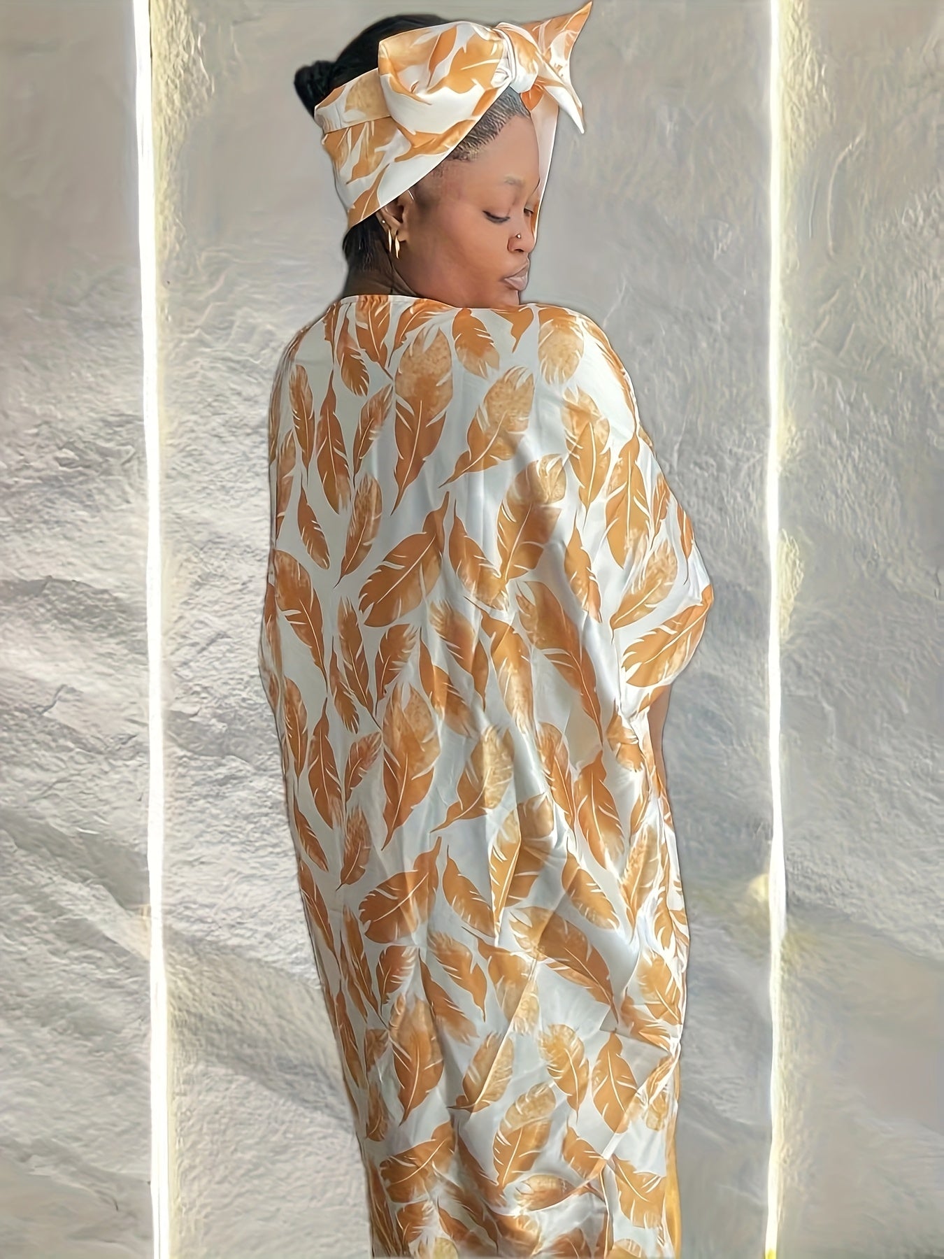 Plus Size Elegant V-Neck Kaftan Dress for Women Floral Print Loose Fit