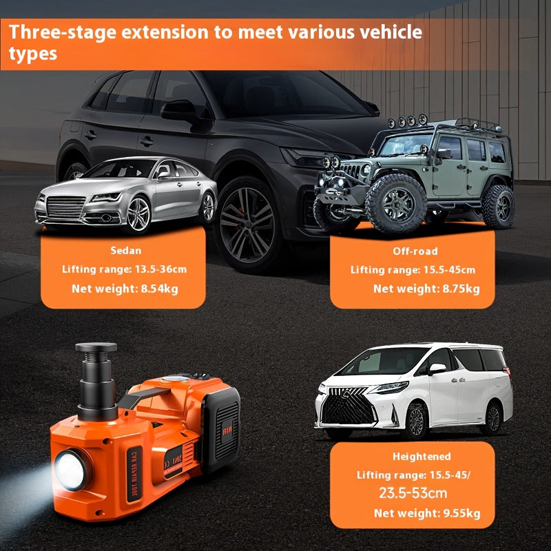 12V Portable Electric Hydraulic Jack with Multifunctional Electric Wrench for Cars SUVs Off-Road Vehicles