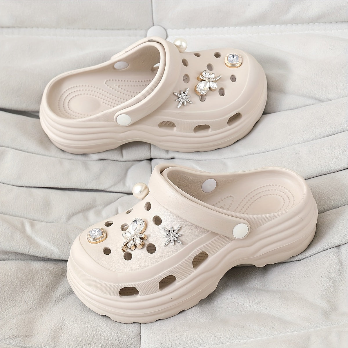 Women's Platform Sandals Non-Slip EVA Cushioned Insole Beige Black White