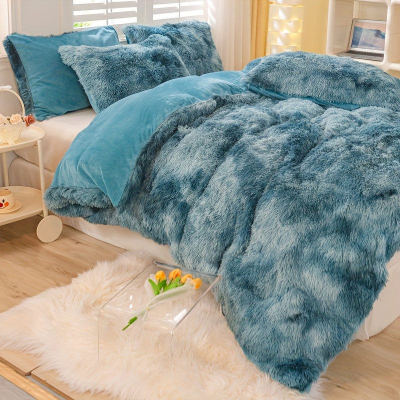 Y2K Tie Dye Plush Duvet Cover Set Includes 1 Duvet Cover and 2 Pillowcases Soft Warm Bedding