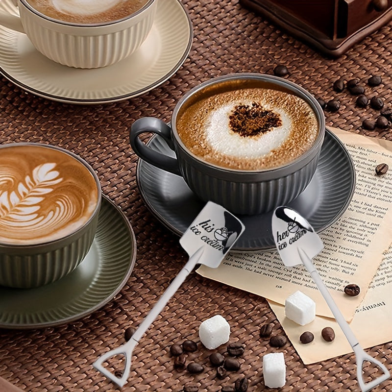 2 ta juft qahva qoshiq to'plami - UNING va UNING muzqaymoq qahva qoshiqchalari shaxsiylashtirilgan yozuv bilan - zanglamas po'latdan