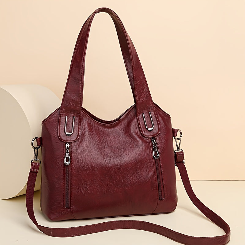 Women's Light Brown Tote Bag with Detachable Strap Zip Closure Multiple Compartments Fashion