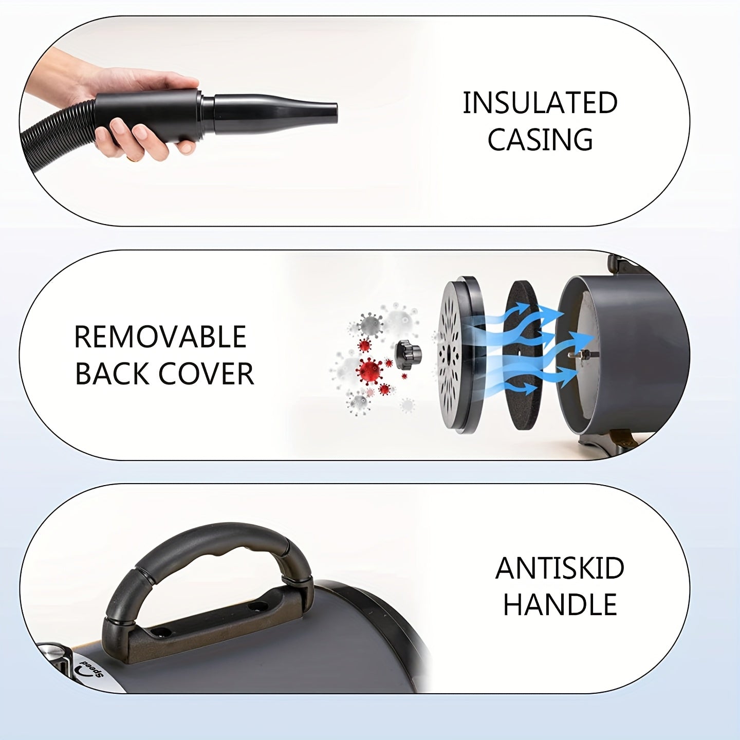 Pink High-Power Low-Noise Pet Hair Dryer for Large Dogs with Quick Drying and Adjustable Nozzles