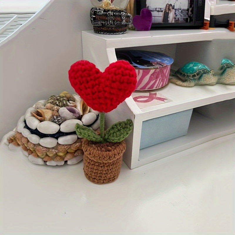 Crochet Heart Plant Decor with Artificial Peony for Valentine's Day Home Decor