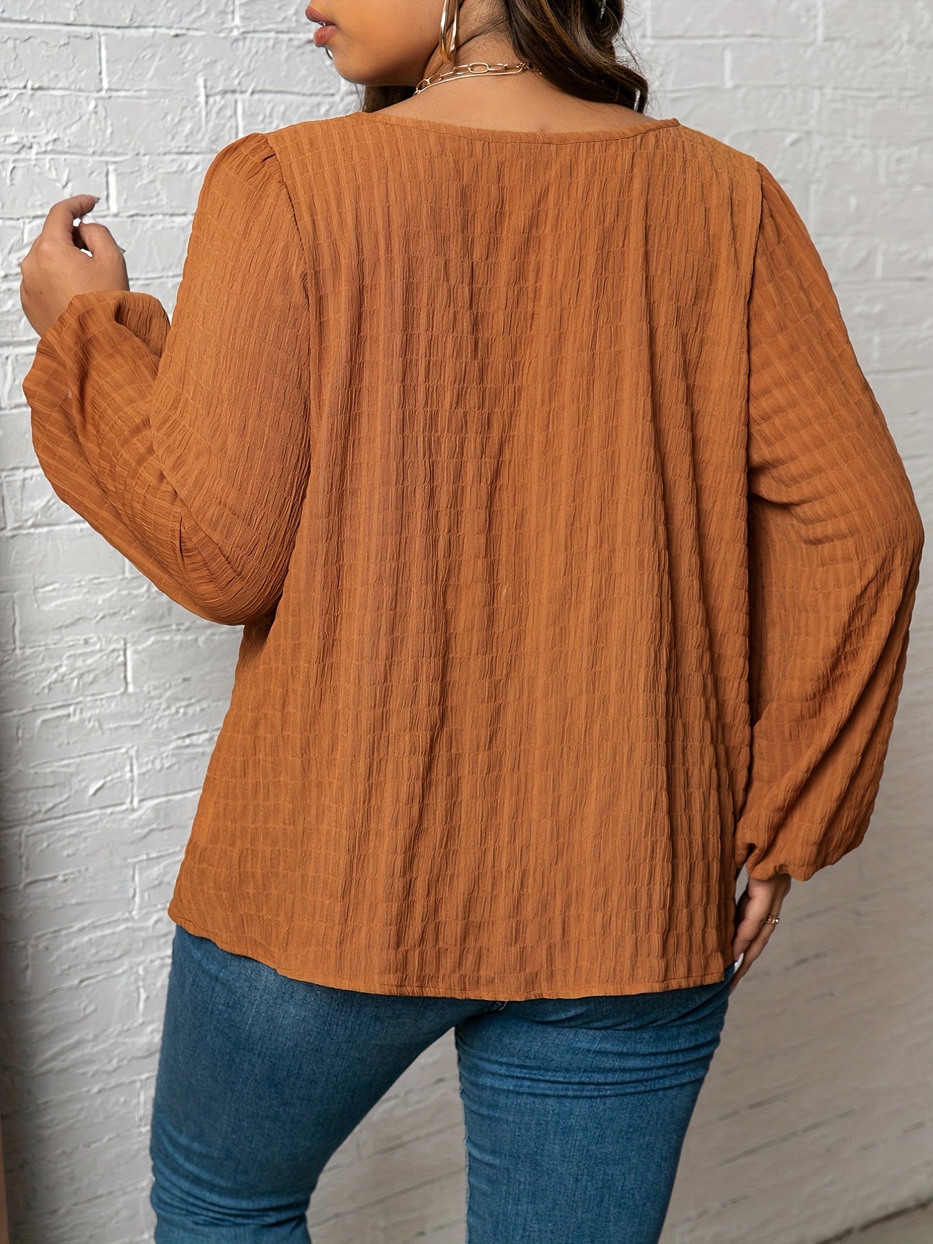 Women's Plus Size Blouse with Lantern Sleeves and Tie Front V Neck for Going Out