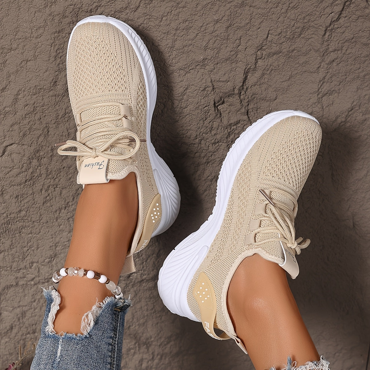 Women's White Mesh Breathable Sneakers Low Top Summer Running Shoes