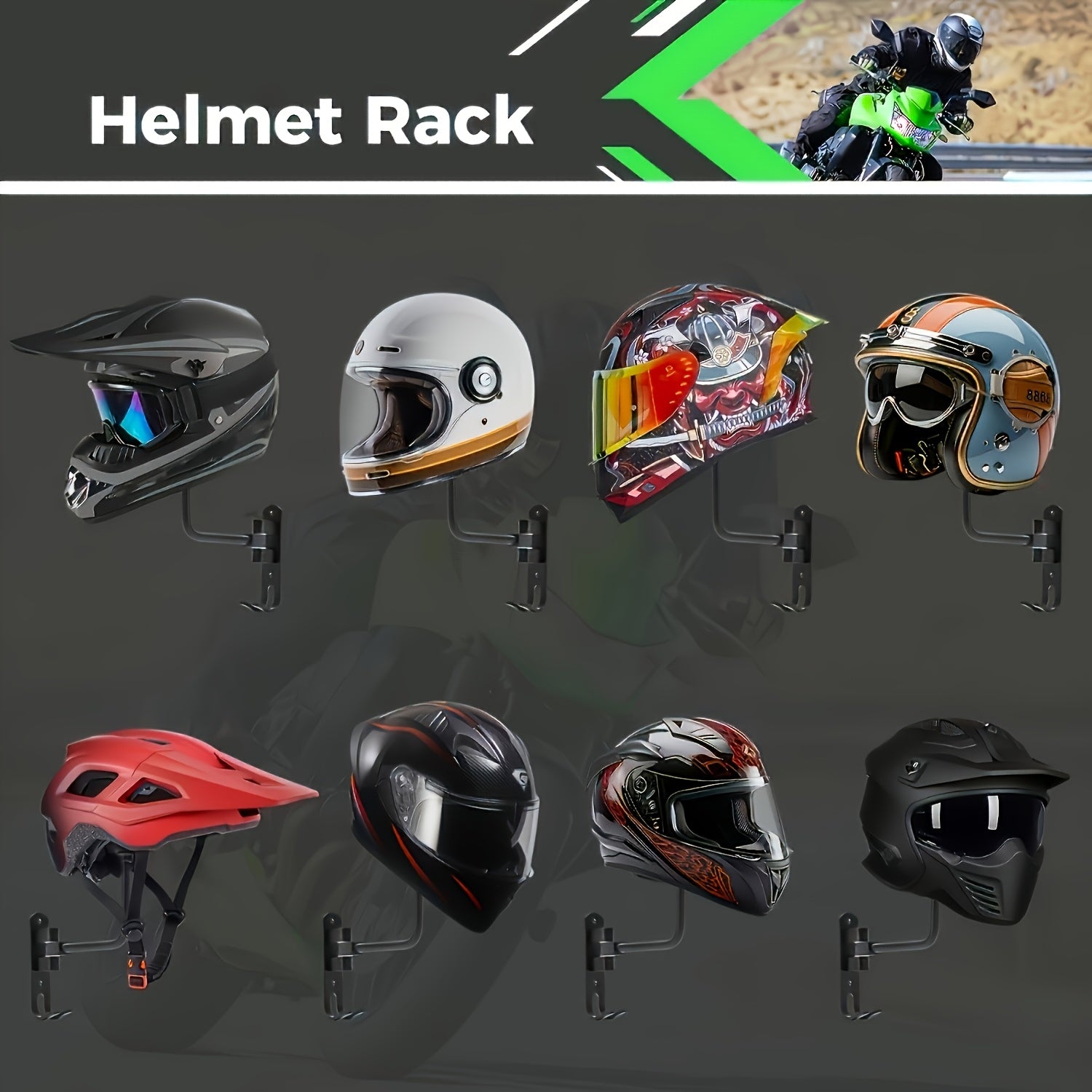 Motorcycle Helmet Rack Wall Mount Aluminum Alloy Heavy Duty Bike Helmet Holder