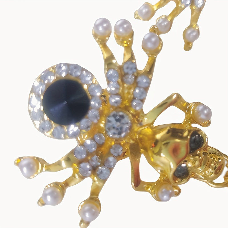 Sparkling Rhinestone Spider Brooch with Chain Alloy Pin Fashion Accessory