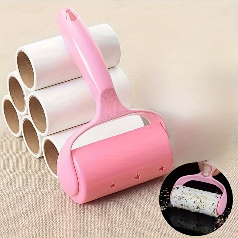 Lint Remover with Handle and 6 Replacement Rolls for Clothes Carpets and Car Seats