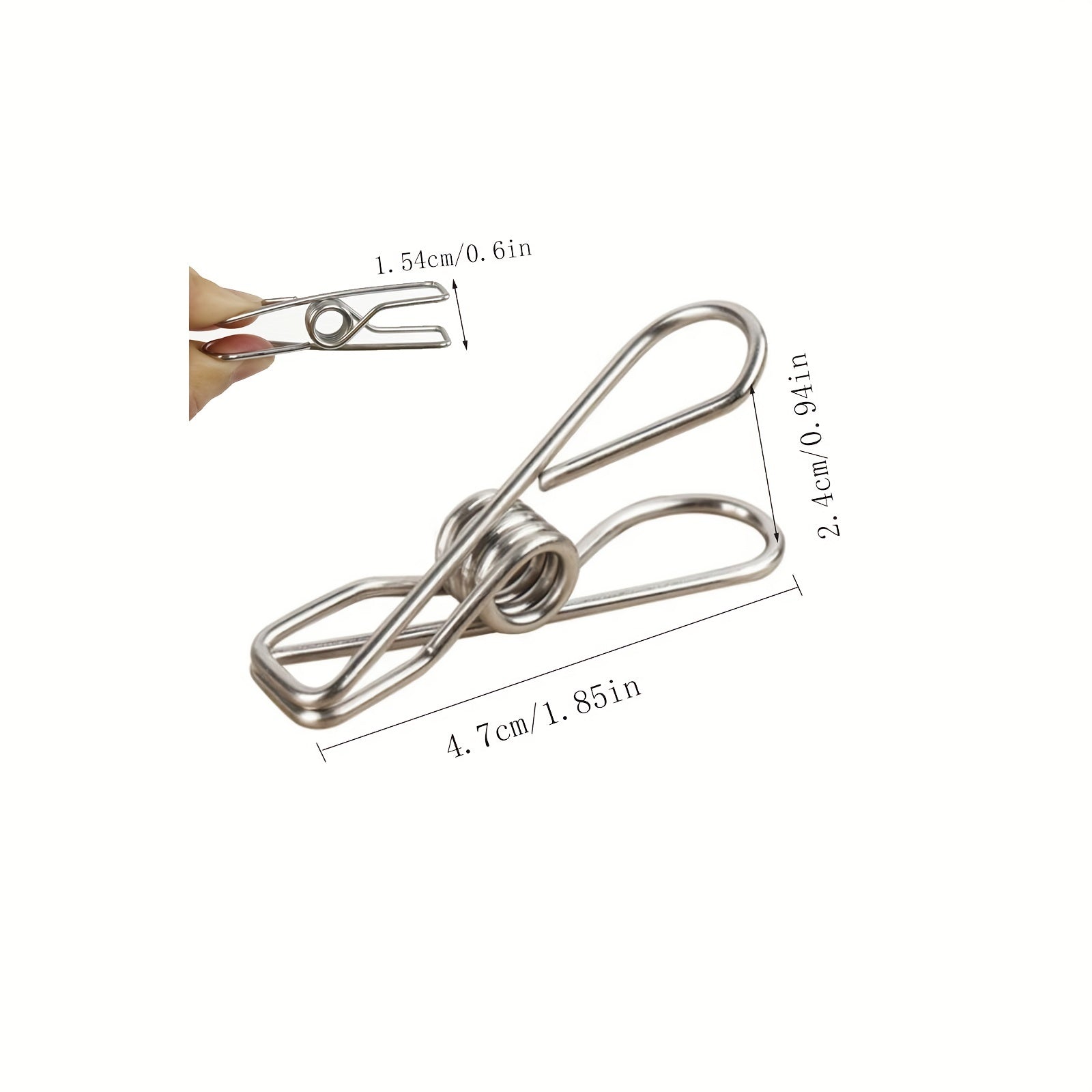 20 штук прищепок из нержавеющей стали, долговечные прищепки, универсальные металлические зажимы, идеально подходящие для стирки, дома, кухни, на улице, в поездках и в офисе.