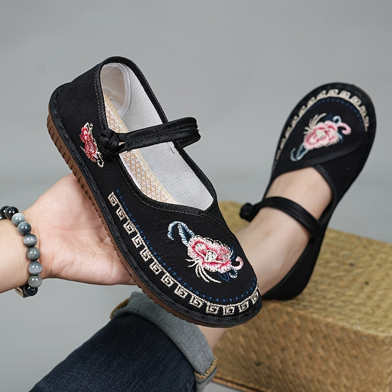 Women's Embroidered Flower Mary Janes Lightweight Slip-On Shoes for Spring Summer