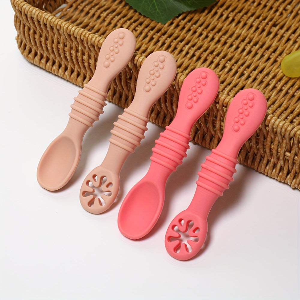 Kids Silicone Feeding Set 4-Piece Soft Chewable Spoons for Self-Feeding