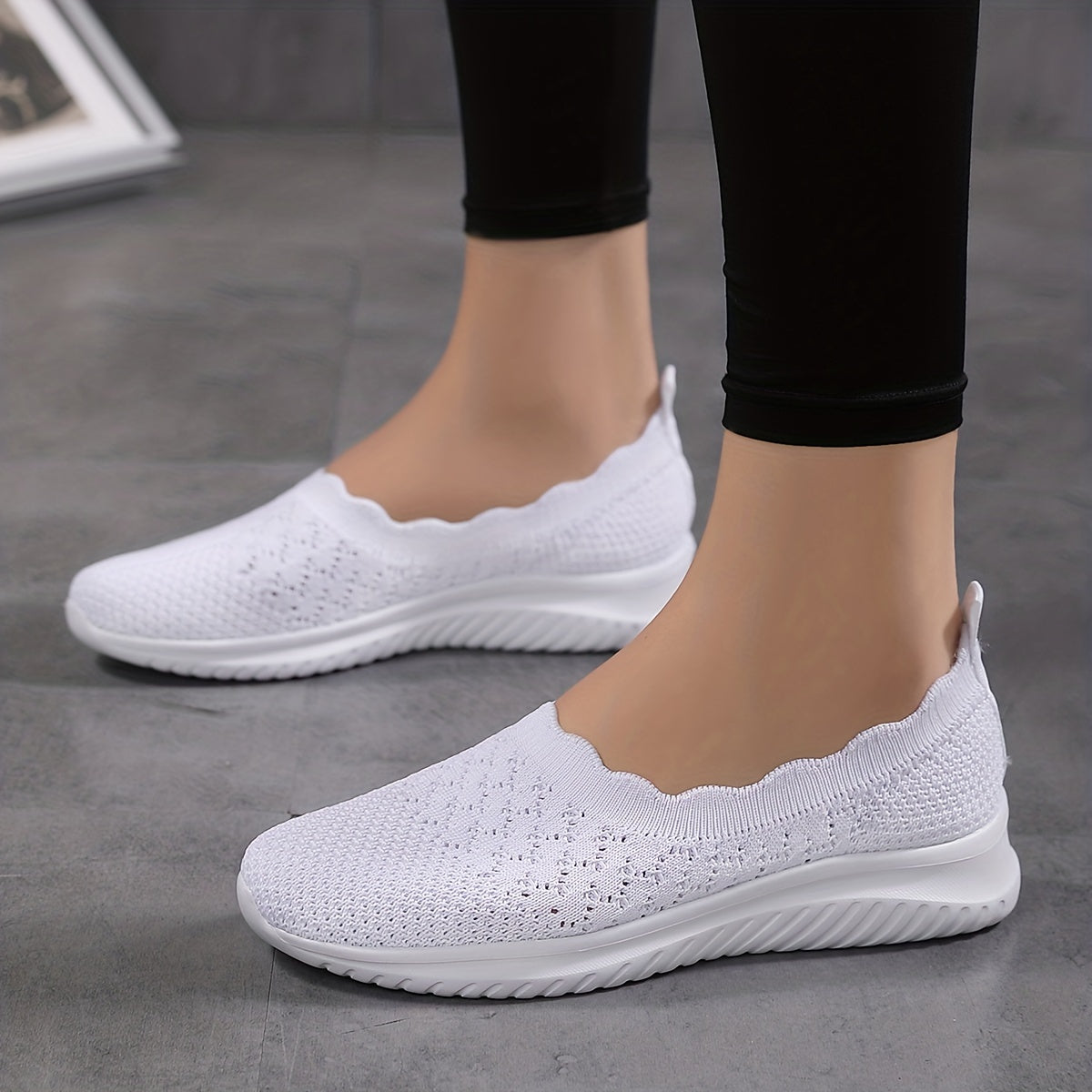 Plus-Size Women's Breathable White Slip-On Sneakers Casual Walking Shoes