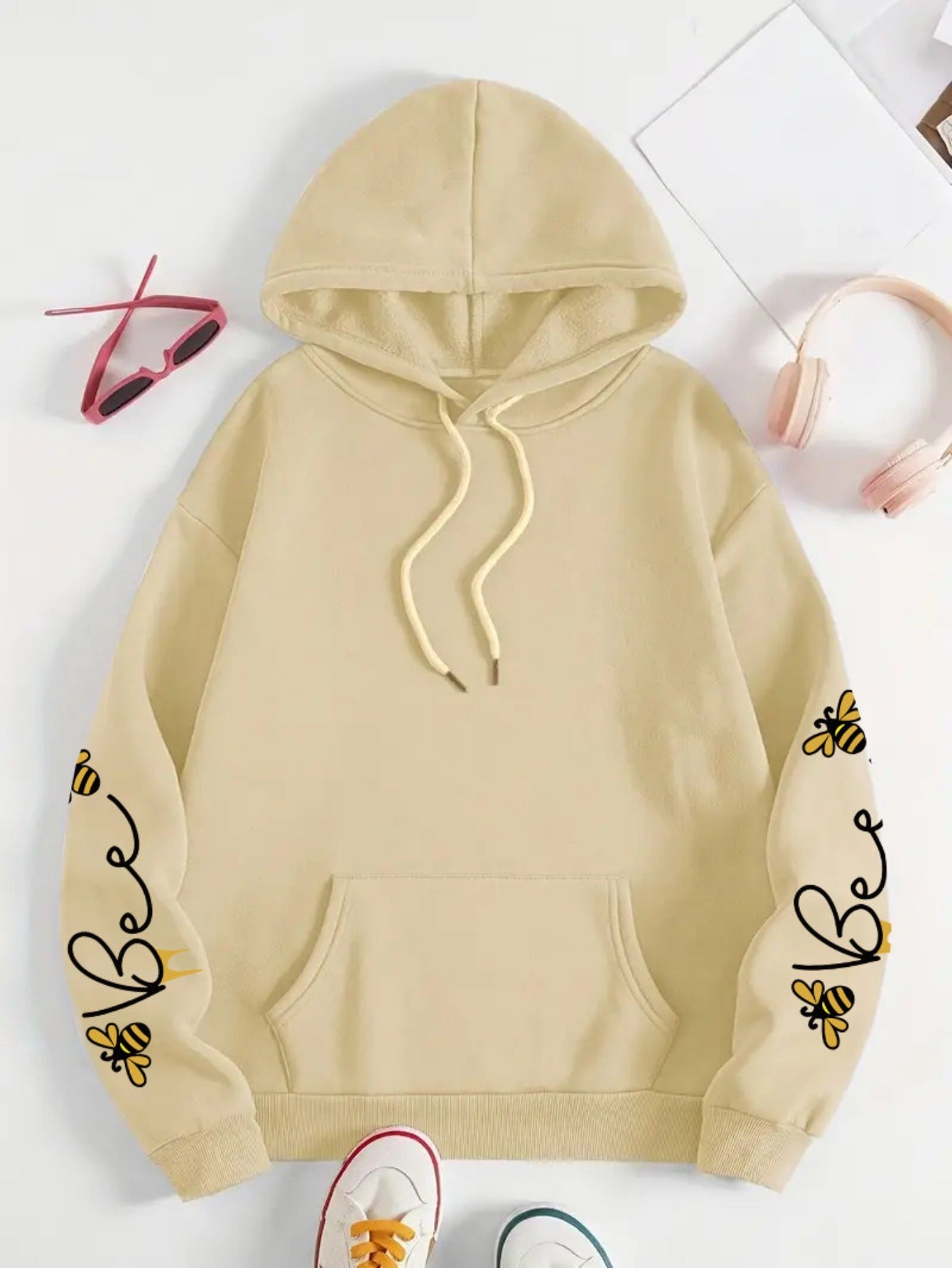 Sudadera con capucha de letras en talla grande para mujer, con manga larga y capucha con cordón