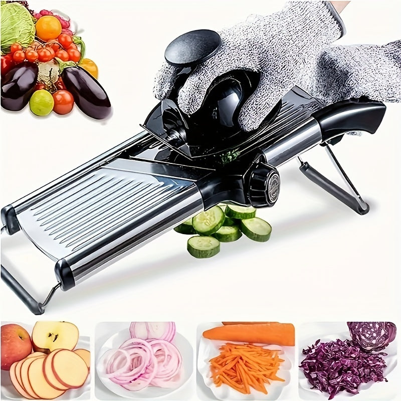 Stainless Steel Vegetable Chopper with Adjustable Thickness and Safety Guard