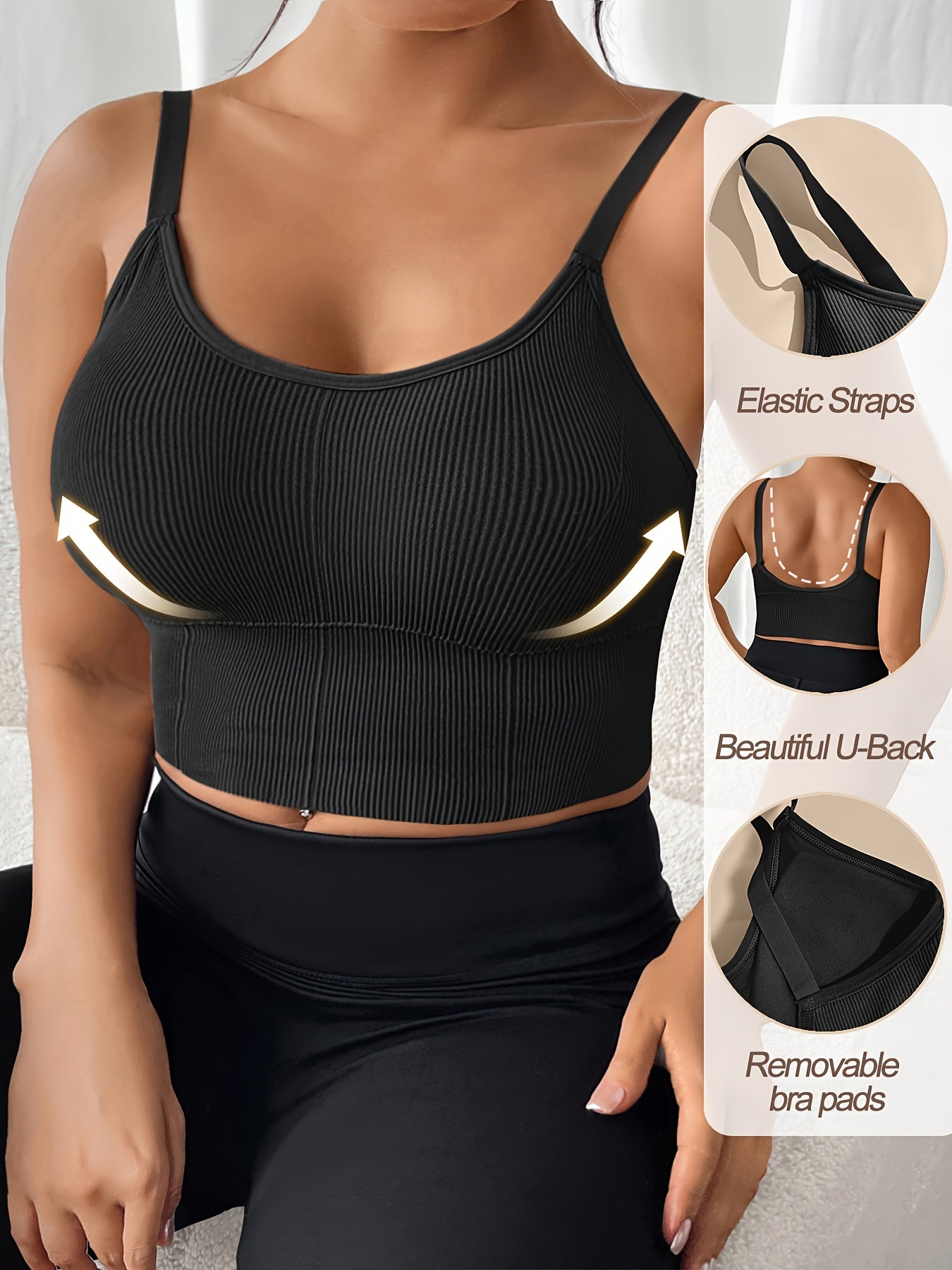 Plus Size Sports Bras Pack Nylon Spandex Ribbed Backless Removable Pads