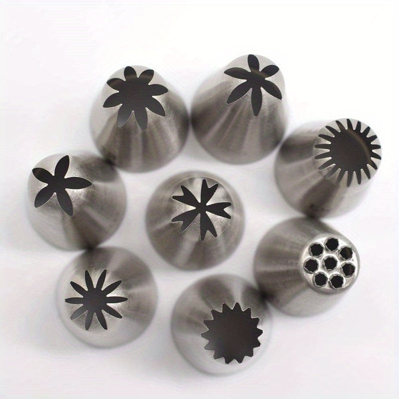Set of 8 Stainless Steel Piping Tips for Cake Decorating Icing Nozzles