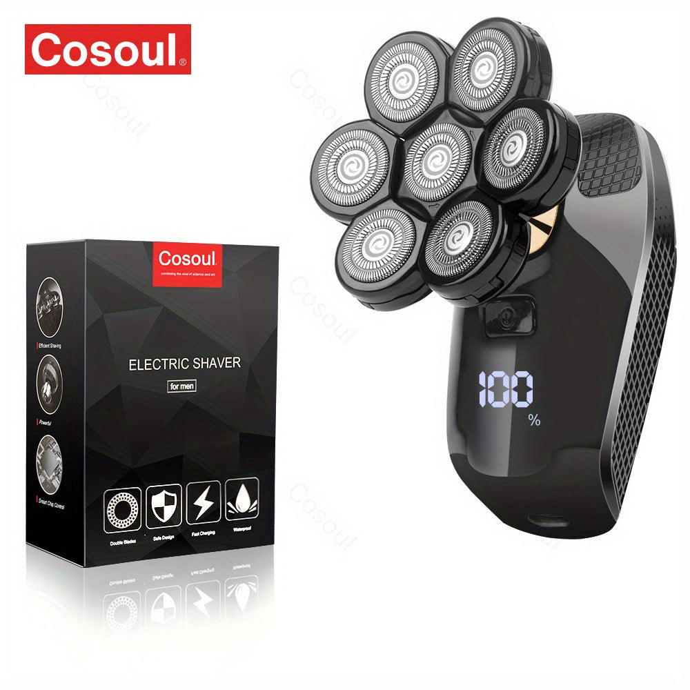 7-в-1 Электробритва для мужчин, перезаряжаемый USB, LED-дисплей, плавающие головки, машинка для стрижки волос, триммер для носа и бороды, моющаяся, длинный срок службы батареи