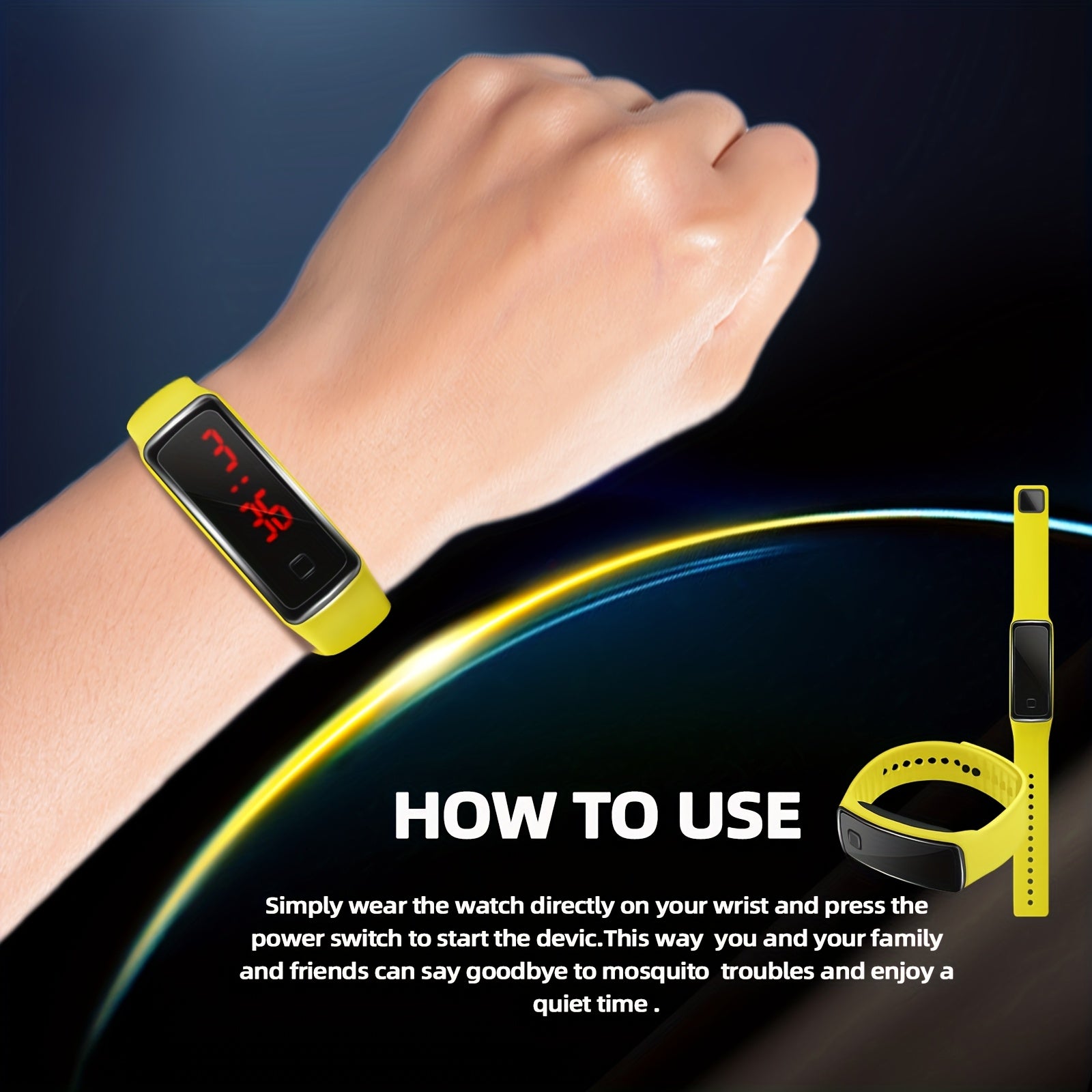 Unisex Silicone Mosquito Repellent Watch with Electric Shock Yellow Outdoor Sports