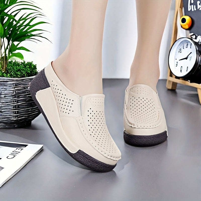 Women's Breathable Slip-On Mules with Cushioned Sole in Grey and Brown