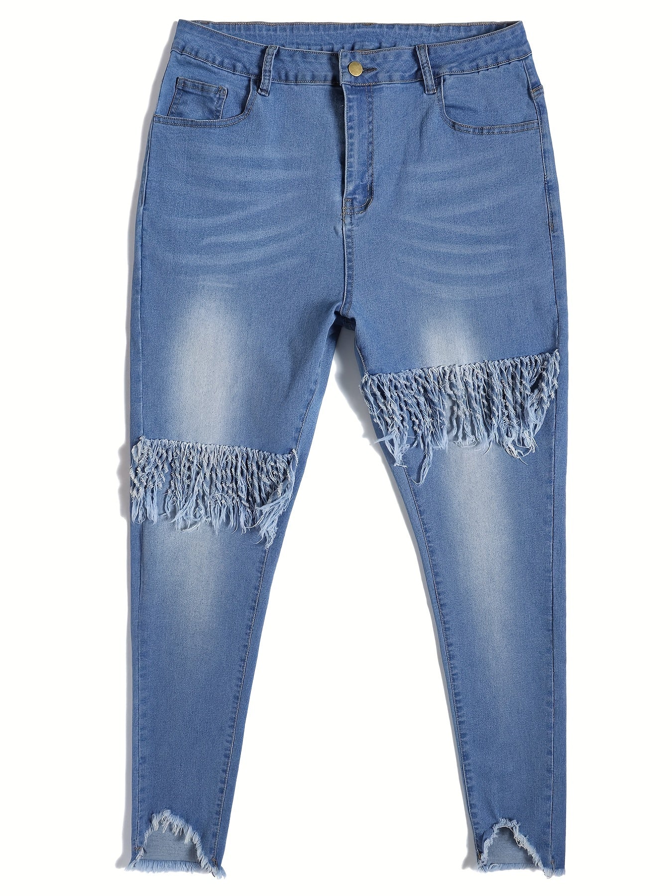 Women's Oversized Blue Ruffled Jeans Women Denim Casual Pants