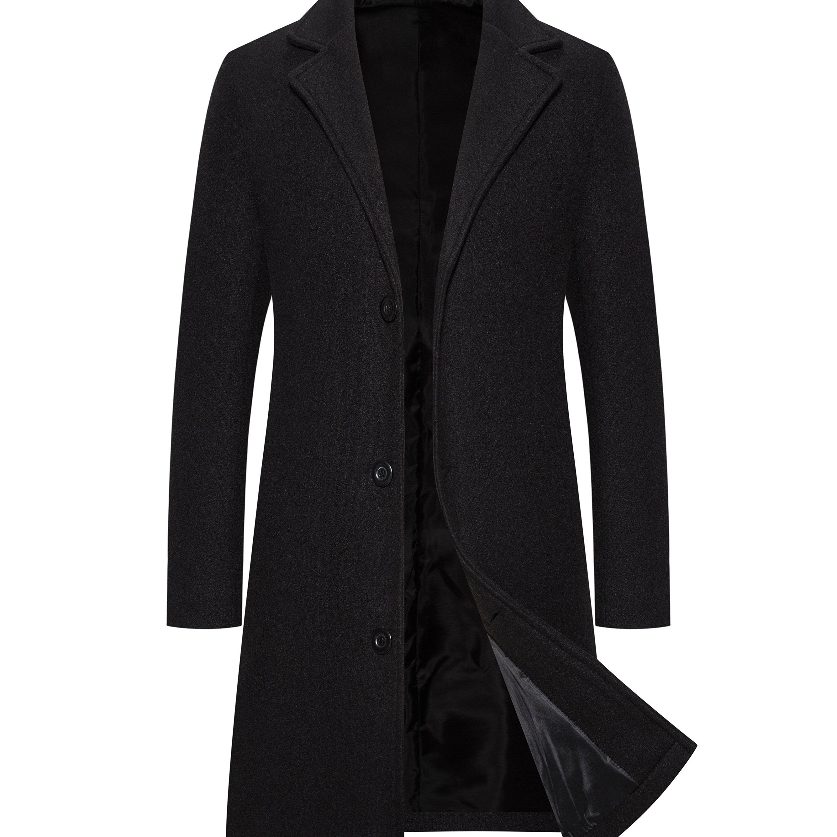 Men's Cotton Blend Mid-Length Trench Coat Casual Military All-Season with Lapel Button Closure