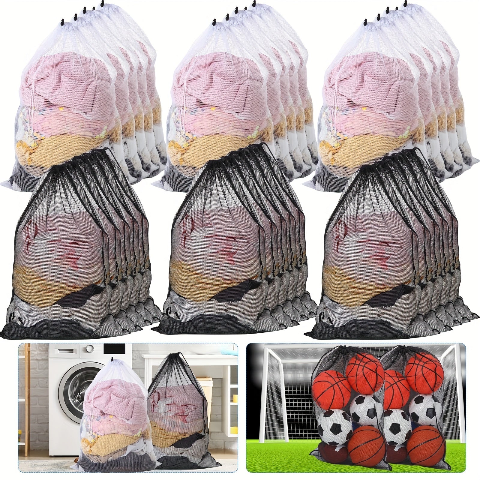 Bolsa de lavandería de malla con cierre de cordón 68x92 cm poliéster almacenamiento ovalado para viajes