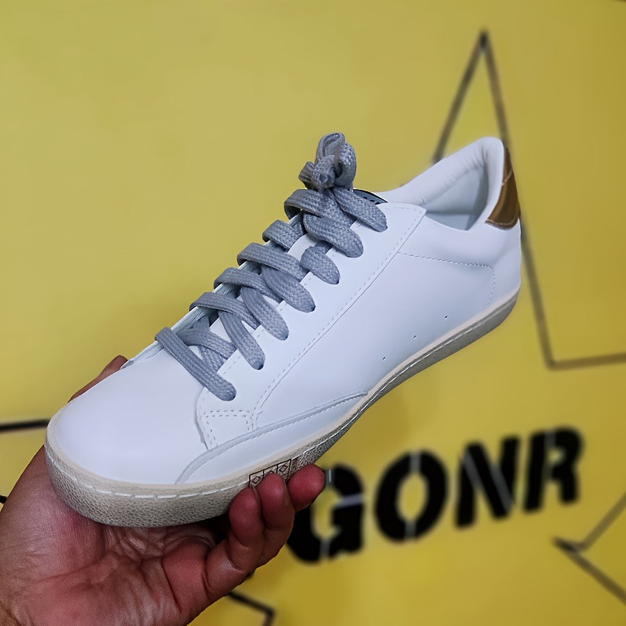 Unisex Vintage Star-Embellished Leather Sneakers with Sequin Accents