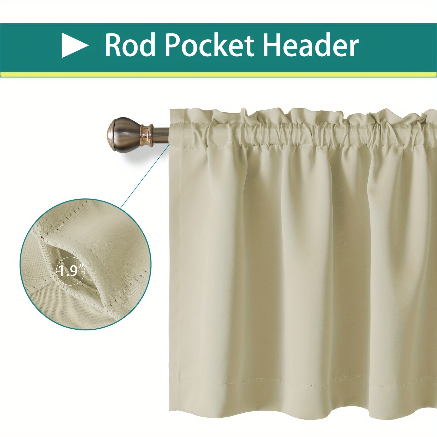 Visillo con bolsillos de barra aislados para ventanas, negro