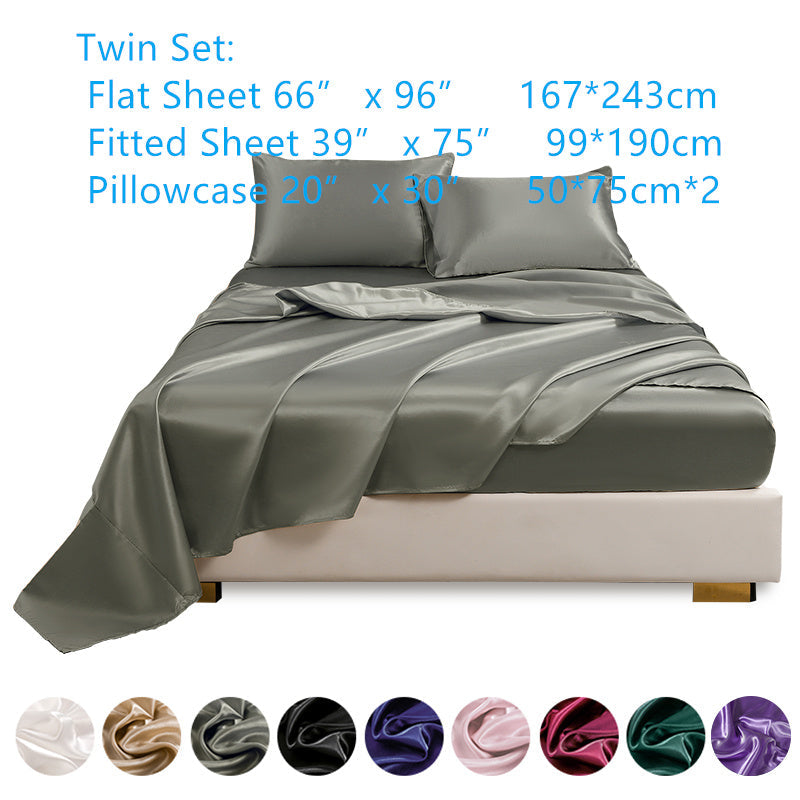 Juego de 4 sábanas de satén para ropa de cama incluye sábana superior, sábana ajustable y fundas de almohada, lujoso dormitorio, habitación de invitados