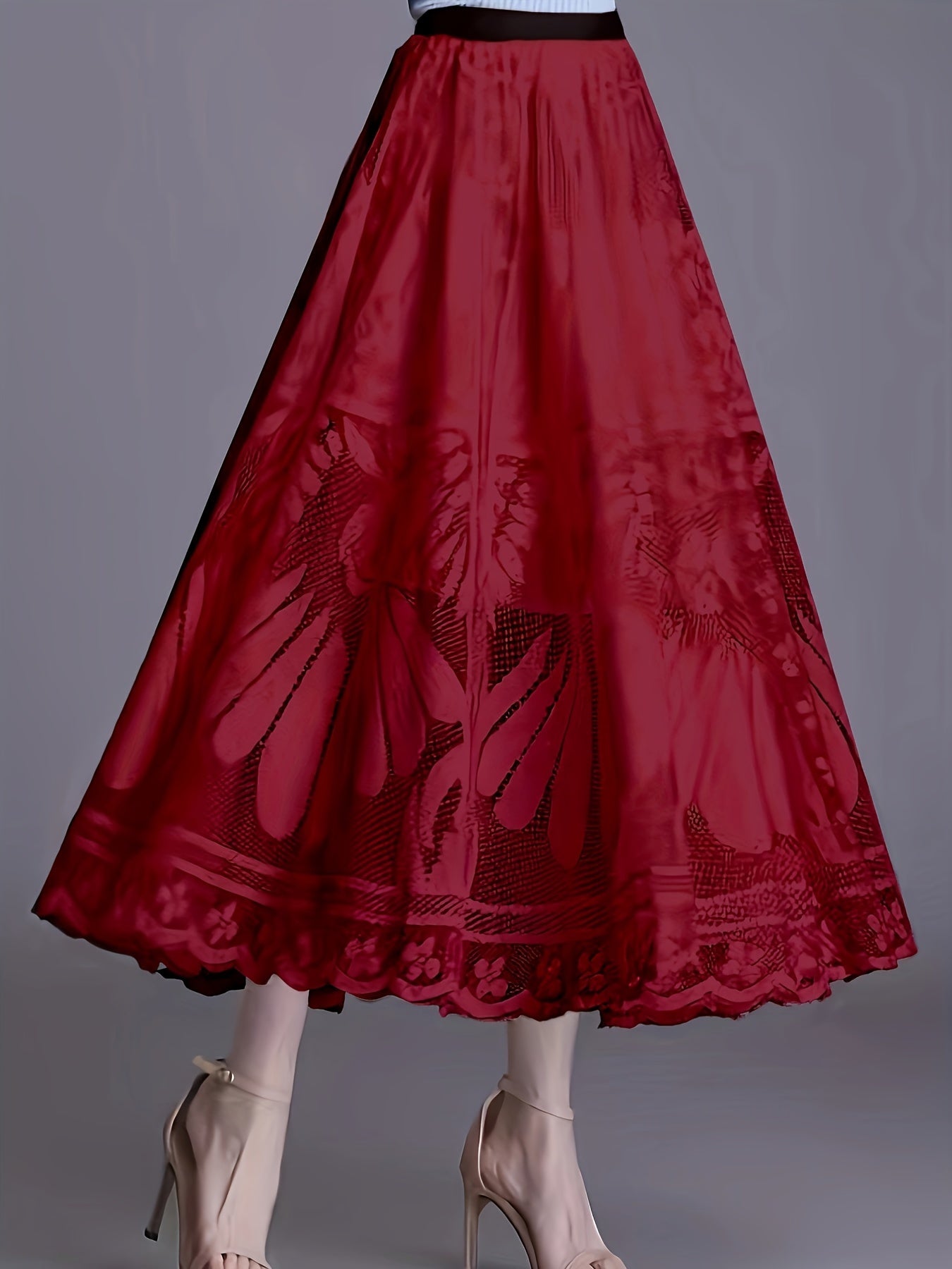 Ручная стирка, цветочное кружевное платье А-силуэта с деталями в виде веера и плиссированной миди-юбкой для весны, лета и осени