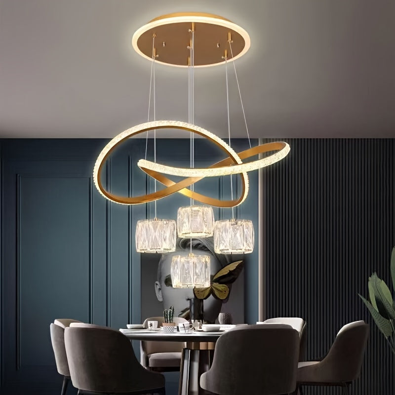 Crystal LED Chandelier with Color Changing Dimmable Feature for Living Room and Dining Room