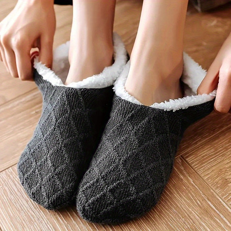 Women's Non-Slip Coral Fleece Floor Socks Plush Knitted Warm Fuzzy Socks for Women