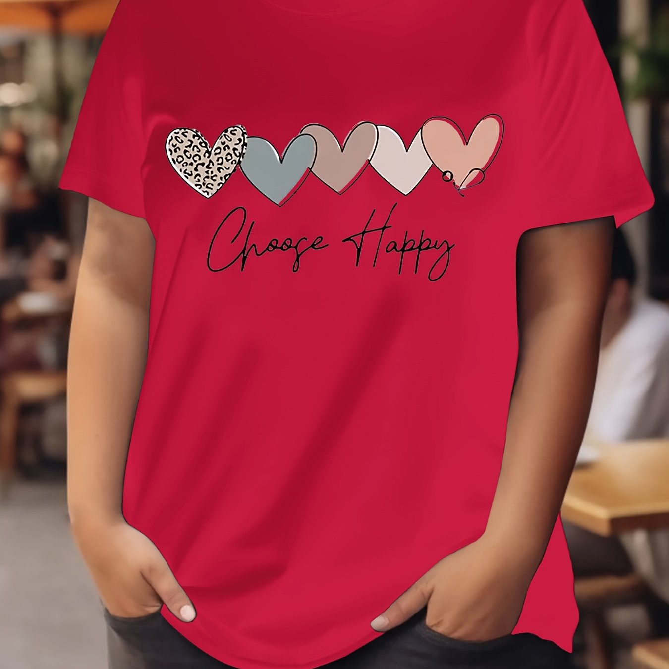 Plus Size Heart Letter Print T-Shirt Casual Short Sleeve Top for Spring and Summer