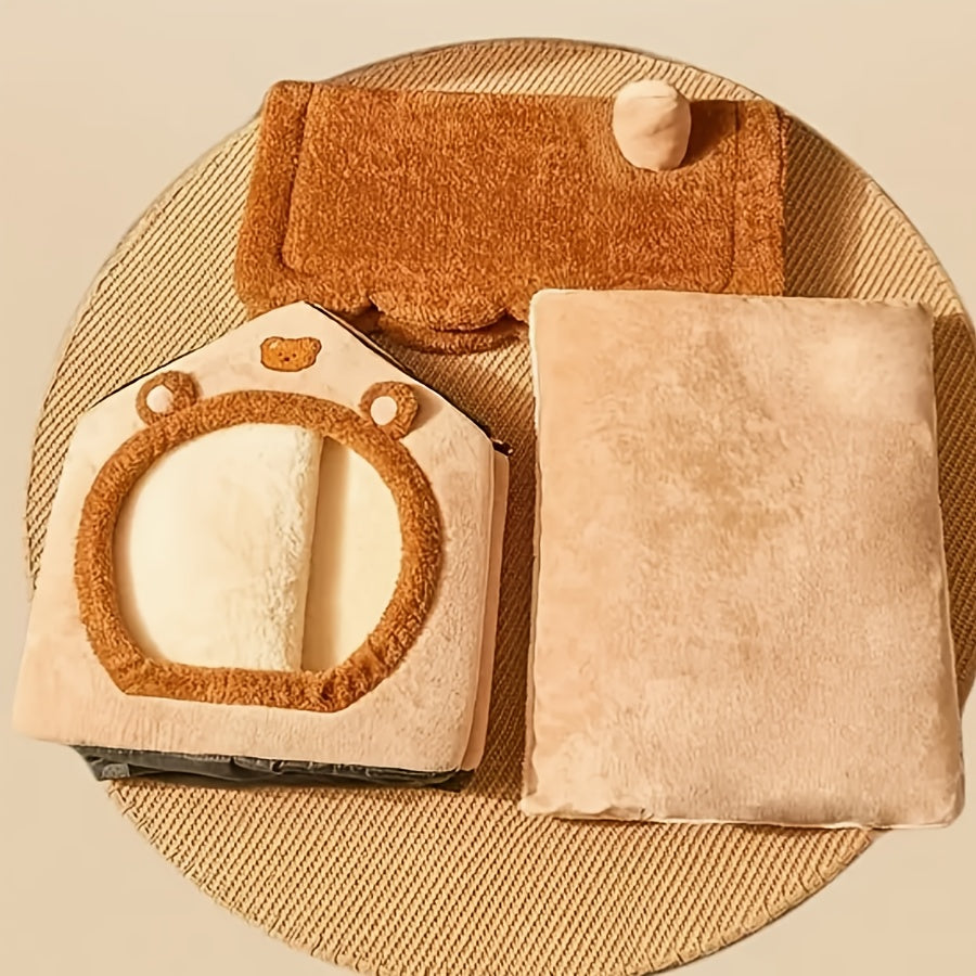 Detachable Washable Cat Bed with Plush Interior Non-Skid Bottom Small Dog Cozy Winter