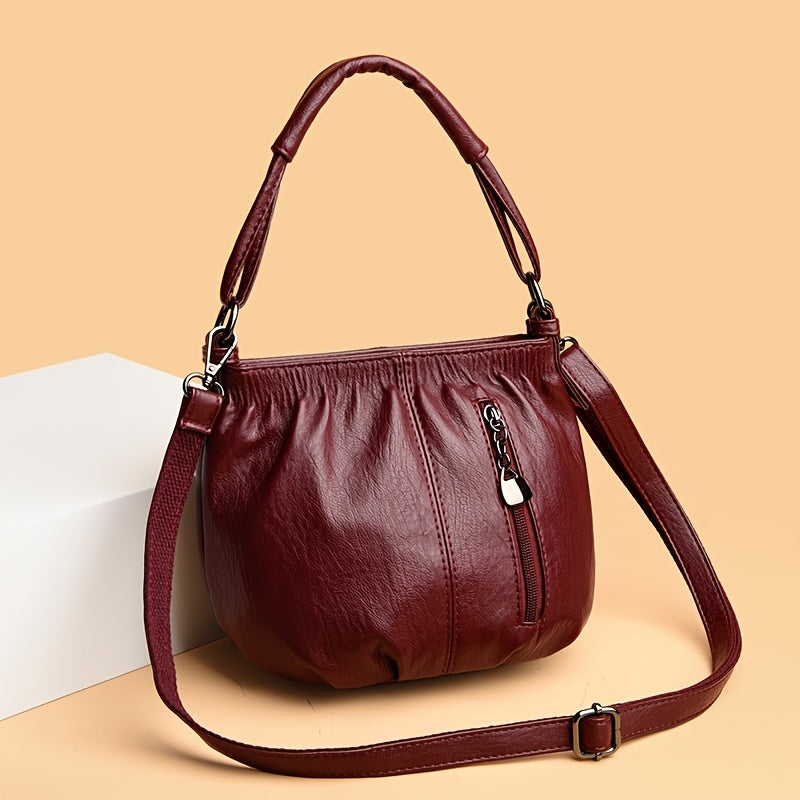 Vintage Crossbody Bag for Women Leather Bucket Style Small Purse with Adjustable Strap in Black Burgundy Brown