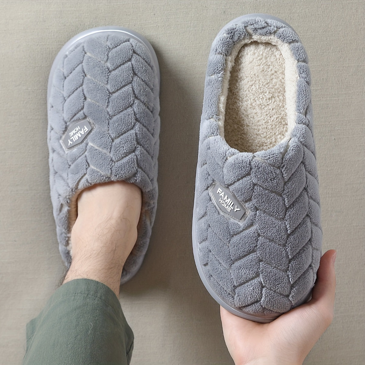 Women Thick Sole Slippers Winter Indoor Warm Home All-Season Fabric EVA