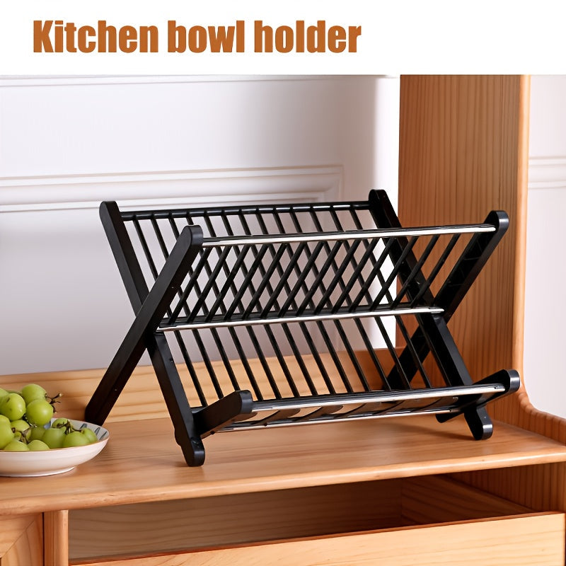 Qora va oq ko‘p qatlamli idishlar uchun qabul qilish racki, ochiq javonlar bilan, joyni tejovchi dizayn