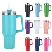 Vaso aislante de acero inoxidable con asa y pajilla para bebidas calientes y frías 20oz