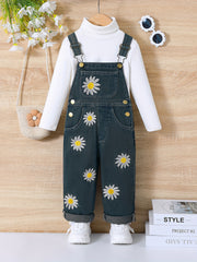 Kids Denim Pants with Daisy Embroidery Breathable Cotton Spring Summer Outdoor Wear