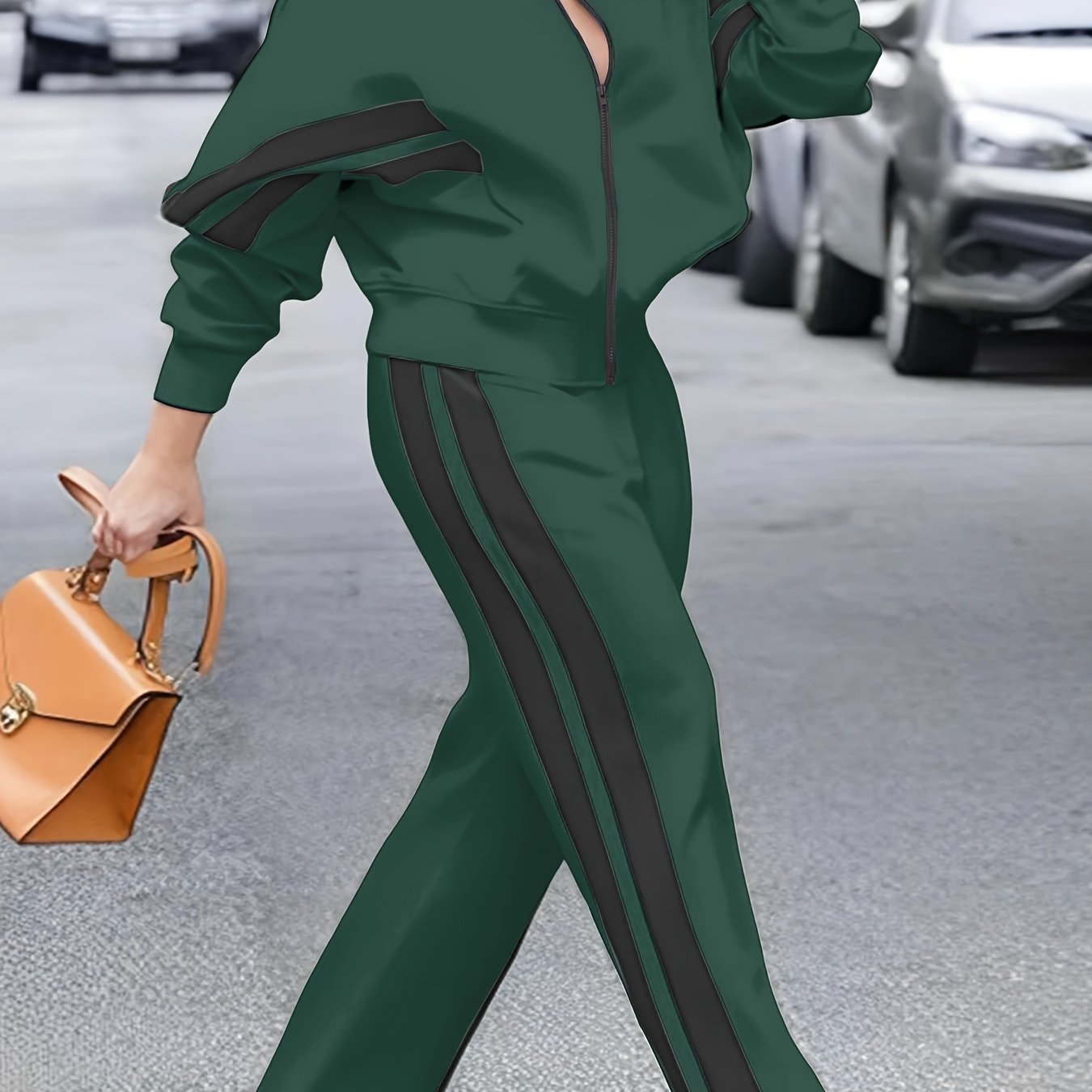 Plus Size Women's Autumn Winter Striped Long Sleeve Two-Piece Pants Set