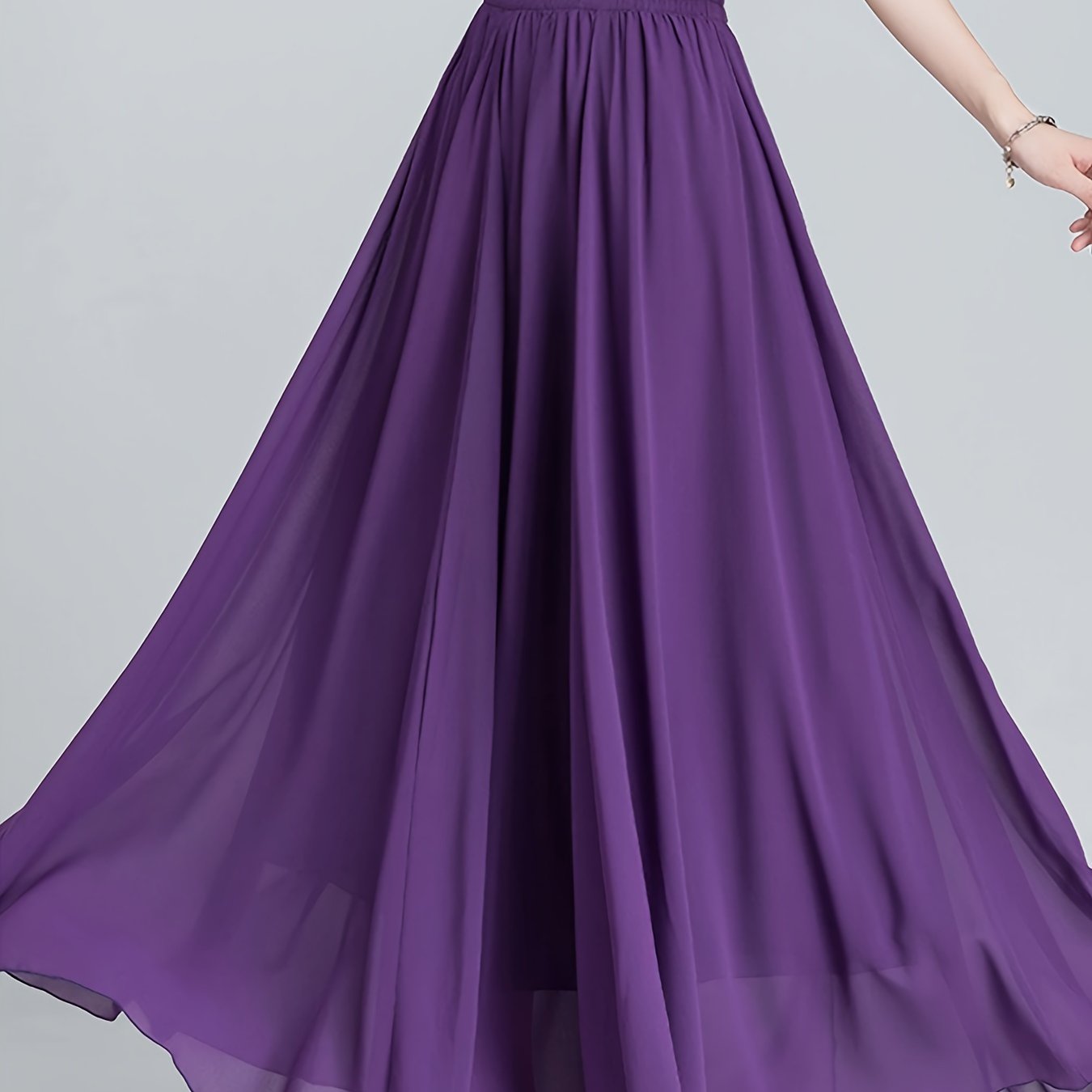 Women's High-Waist Chiffon Maxi Skirt with Ruffled Hem and Slimming A-Line Silhouette