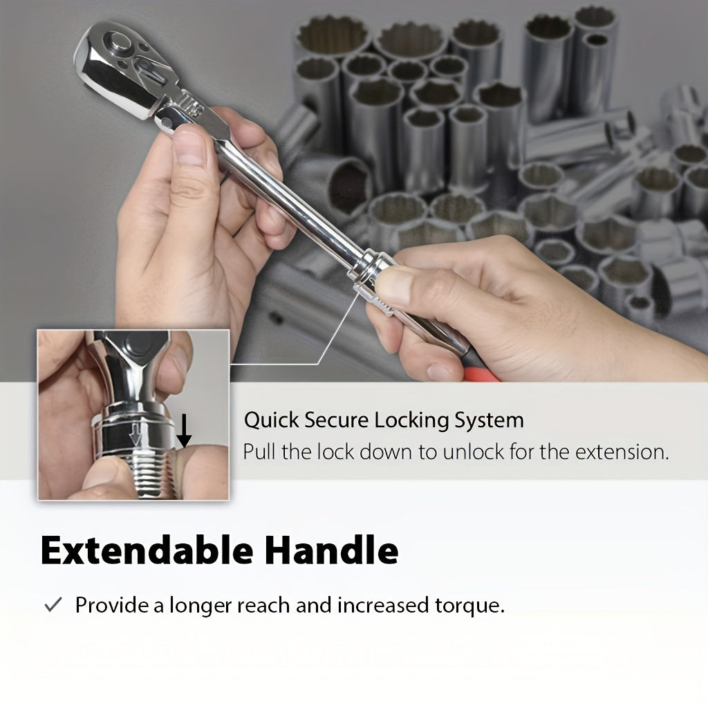 Telescopic Head Ratchet Wrench 1/4 3/8 1/2 Chrome Vanadium Steel Quick Release