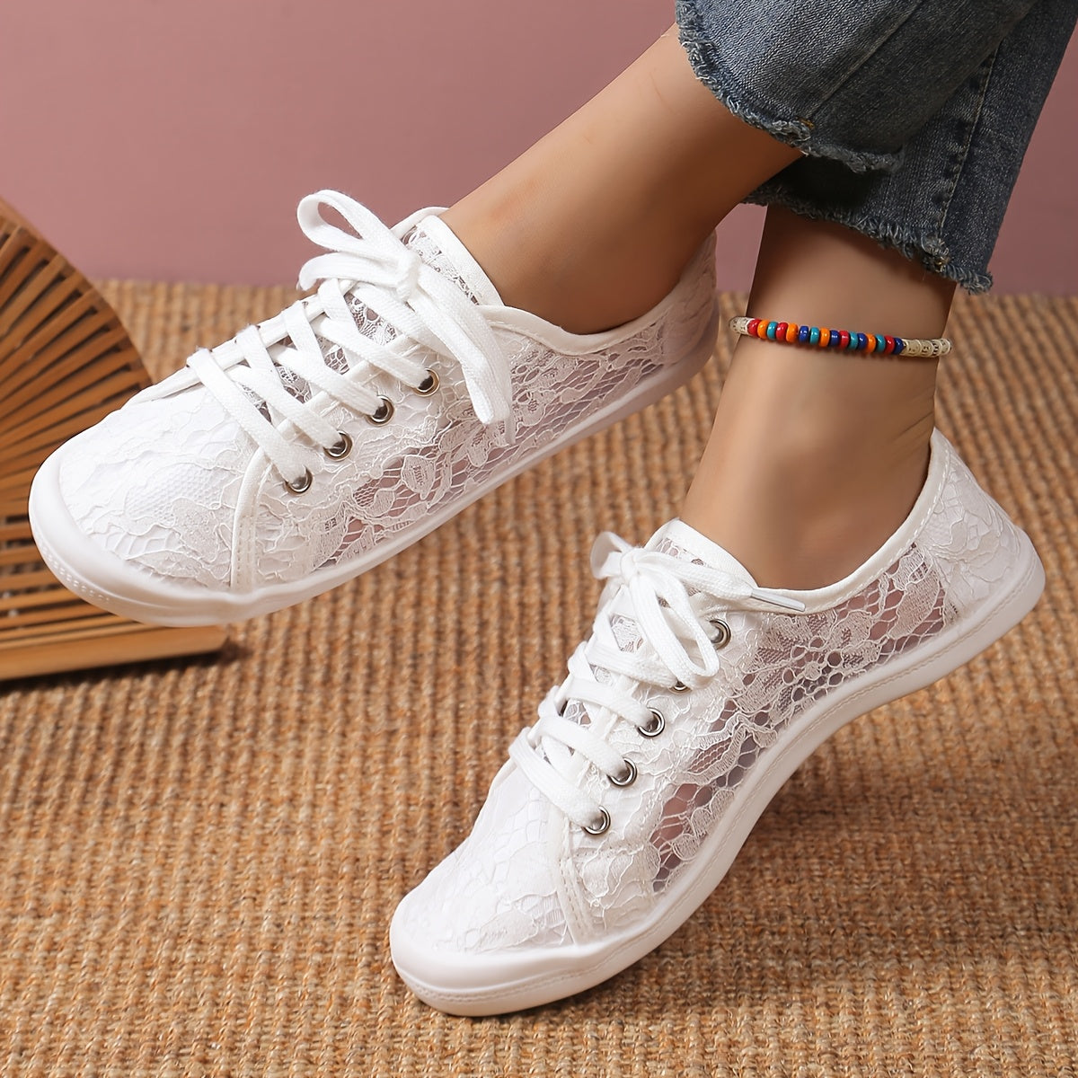 Женские белые кэжуал-лоферы на шнуровке из кружева, дышащие, комфортные, модные
