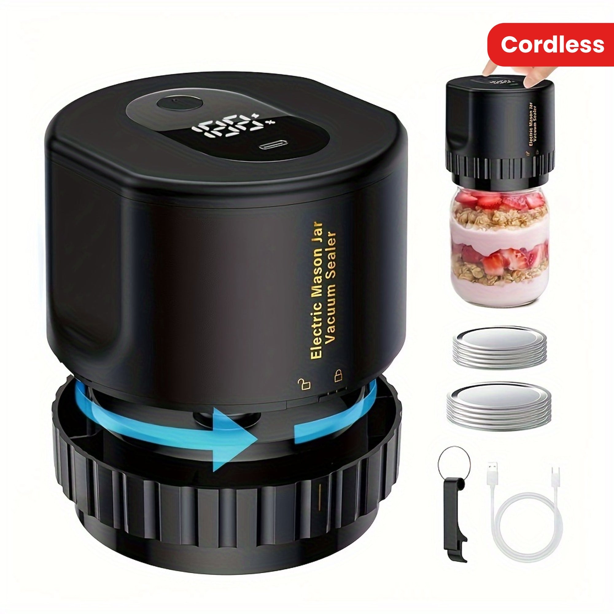 Sellador al vacío eléctrico para frascos Mason de boca ancha y estrecha, almacenamiento de alimentos, fermentación