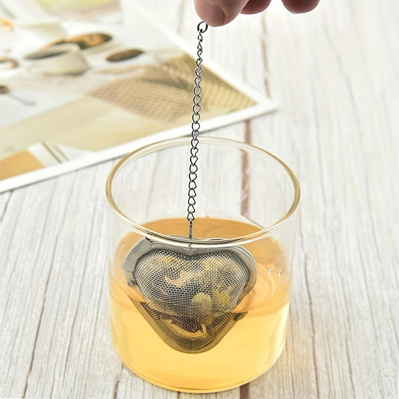 Infusor de té de acero inoxidable en forma de corazón con malla y cadena de extracción