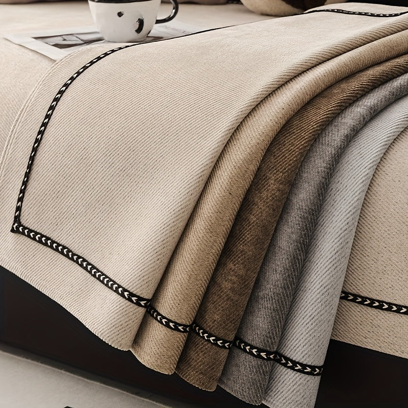 Chenille Sofa Cover with Lace Trim Non-Slip All-Season Furniture Protector Machine Washable