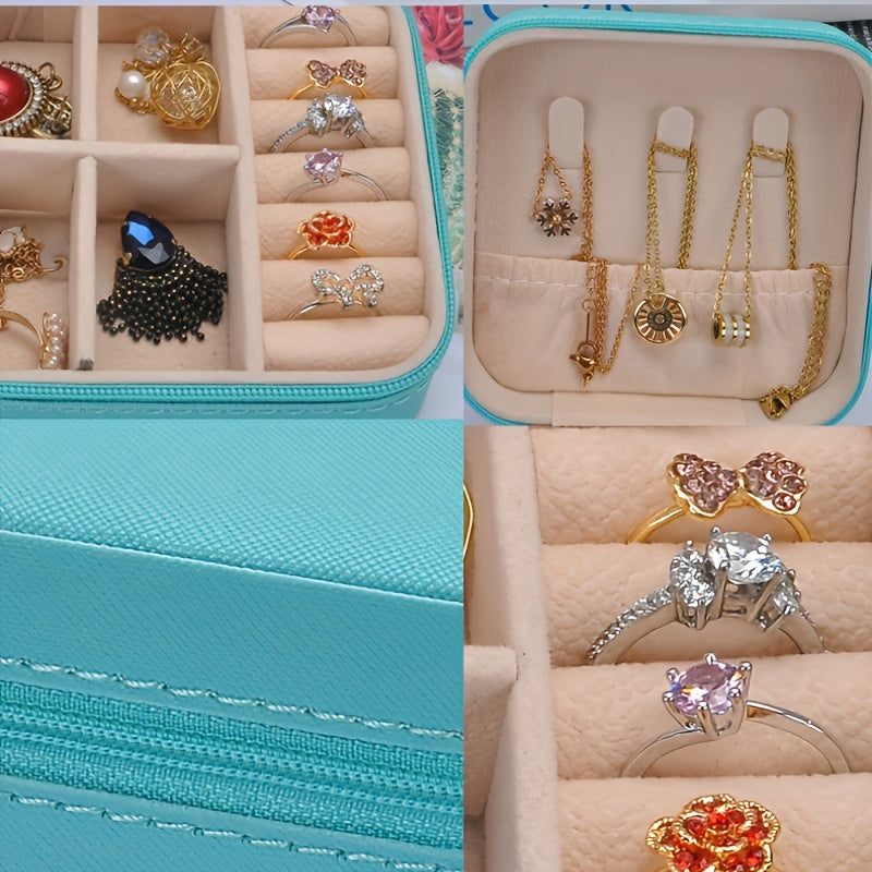 Mini Faux Leather Jewelry Organizer with Zipper Closure for Travel and Gifting